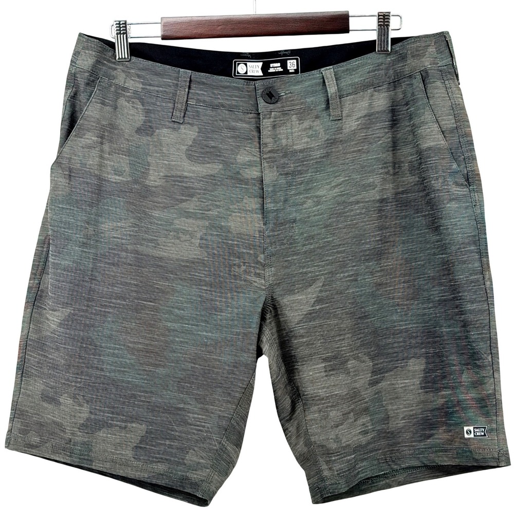 Salty Crew Hybrid Shorts Mens 36 Green/Grey Camo Exc Stretch Quick Dry Slub